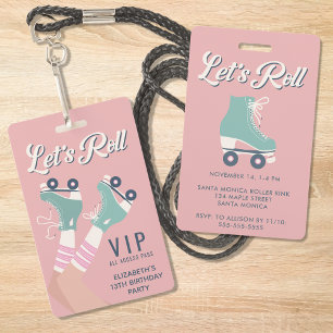 Roller Skating Birthday Party Invitation VIP ID Badge