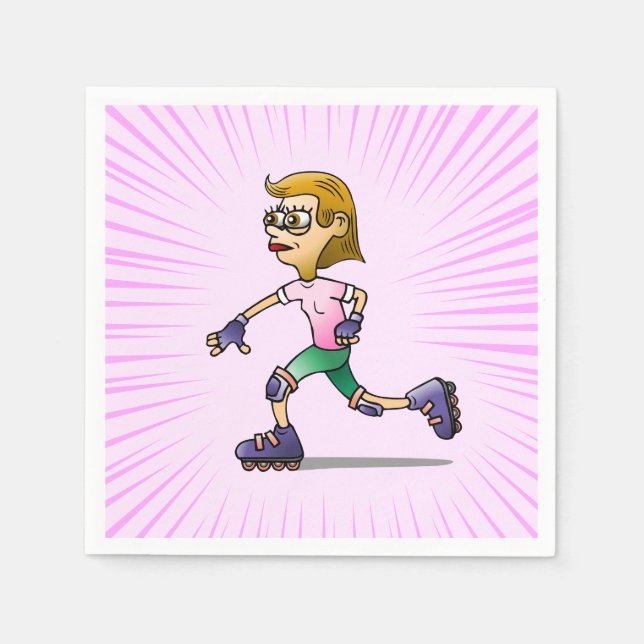 Roller Skating Birthday Party Pink Napkin (Front)