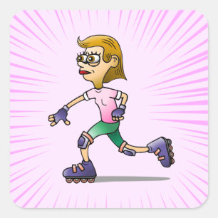 Roller Skating Birthday Party Pink Square Sticker