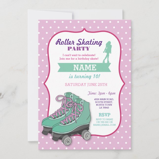 Roller Skating Birthday Party Roller Skate Invite (Front)
