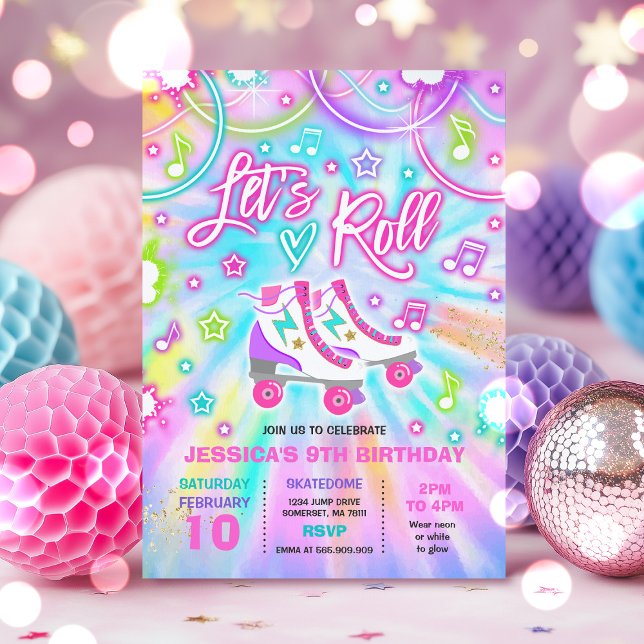 Roller Skating Birthday Party Tie Dye Glow Skating Invitation (Creator Uploaded)