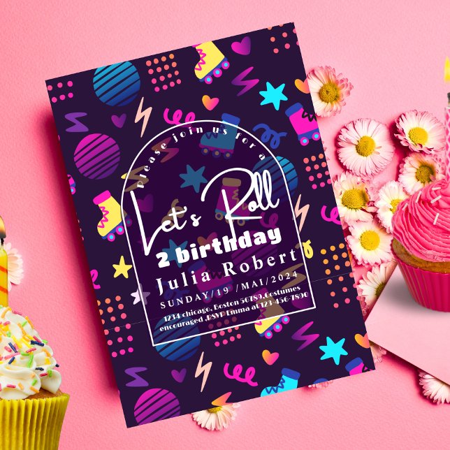 Roller Skating Birthday pattern,glow skating party Invitation (Creator Uploaded)
