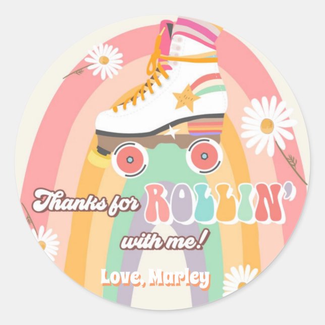 Roller Skating Birthday Retro Skate Rollin Thanks  Classic Round Sticker (Front)