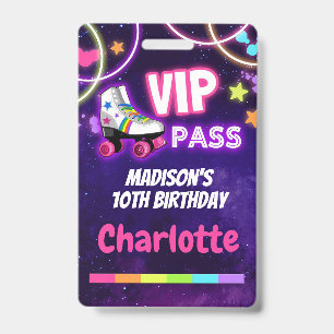 Roller Skating Birthday VIP Pass Lanyard ID Badge