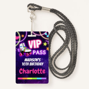 Roller Skating Birthday VIP Pass Lanyard ID Badge