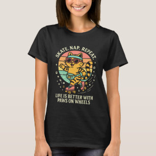 Roller Skating Cat With Sunglasses Cute Kitten Fun T-Shirt