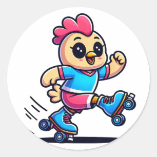 Roller Skating Chicken Roller Skater Roller Skates Classic Round Sticker