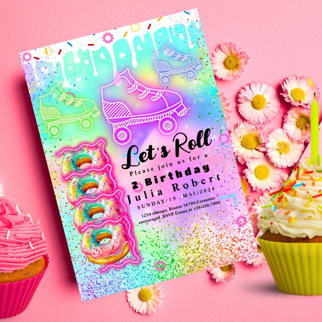 Roller Skating dessert doughnuts Birthday COLORFUL Invitation (Creator Uploaded)