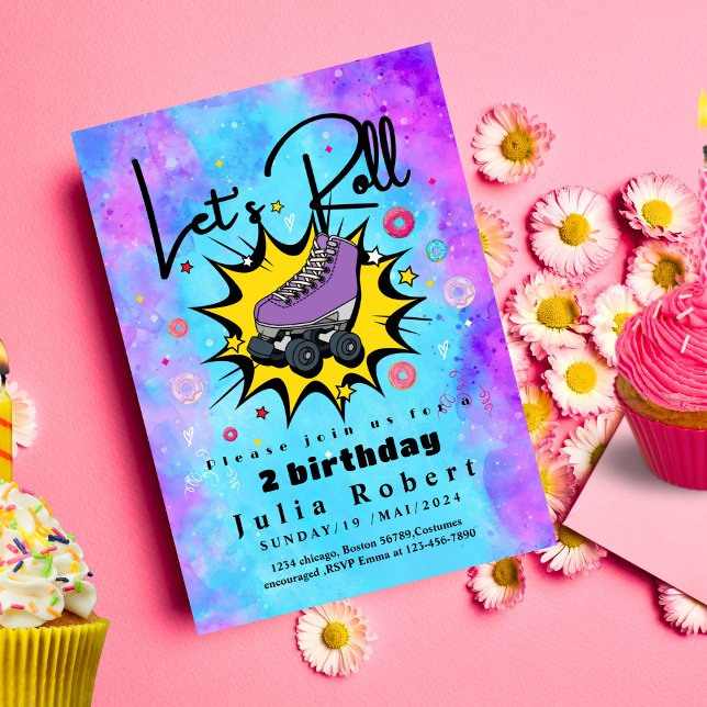 Roller Skating dessert doughnuts Birthday COLORFUL Invitation (Creator Uploaded)