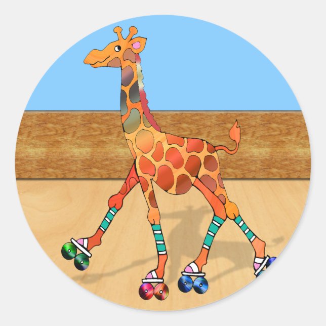 Roller Skating Giraffe at the Roller Rink Classic Round Sticker (Front)