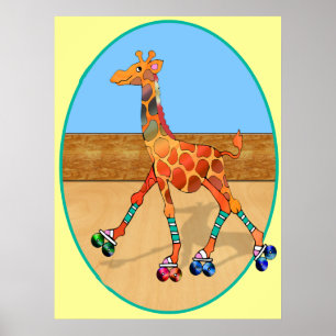Roller Skating Giraffe at the Roller Rink Poster