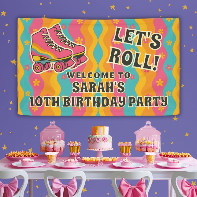 Roller Skating Girl Birthday Party Welcome Banner (Retro Roller Skating Girls Birthday Party Welcome Banner
)