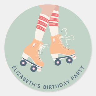 Roller Skating Girls Birthday Party Classic Round Sticker