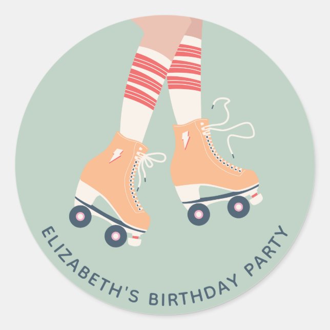 Roller Skating Girls Birthday Party Classic Round Sticker (Front)
