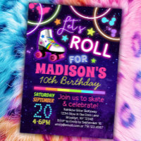 Roller Skating Girls Rainbow Neon Birthday Party
