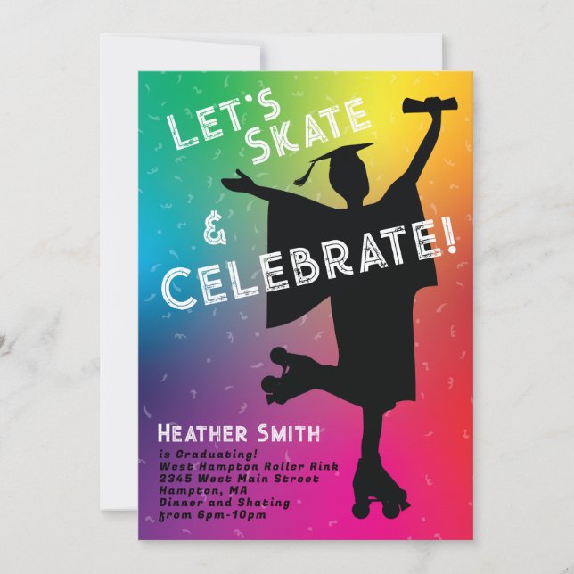 Roller Skating Graduation Party Rainbow Silhouette Invitation (Front)