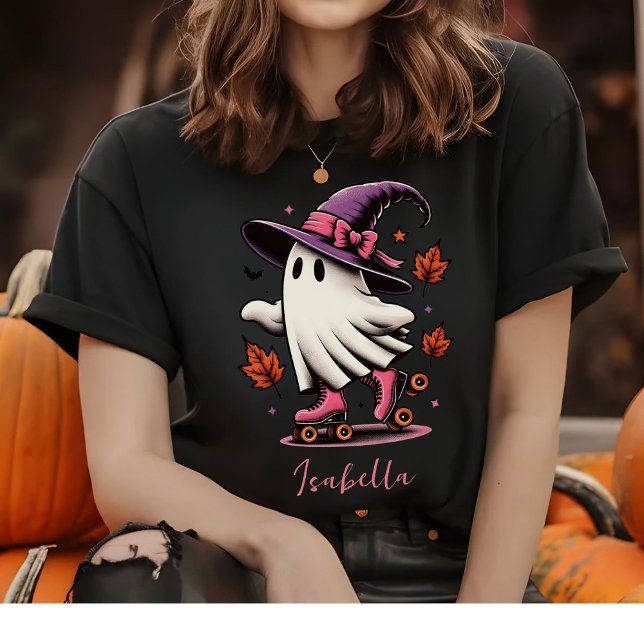 Roller Skating Halloween Cute Ghost Personalised  T-Shirt (Creator Uploaded)