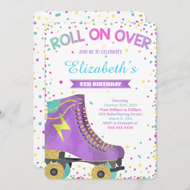 Roller Skating Invitation, Birthday Invitation (Front/Back)