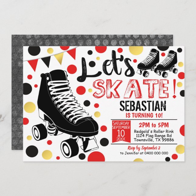Roller Skating Invitation Rollerskating Party Red (Front/Back)
