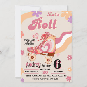 Roller Skating Let's Roll Birthday Invitation
