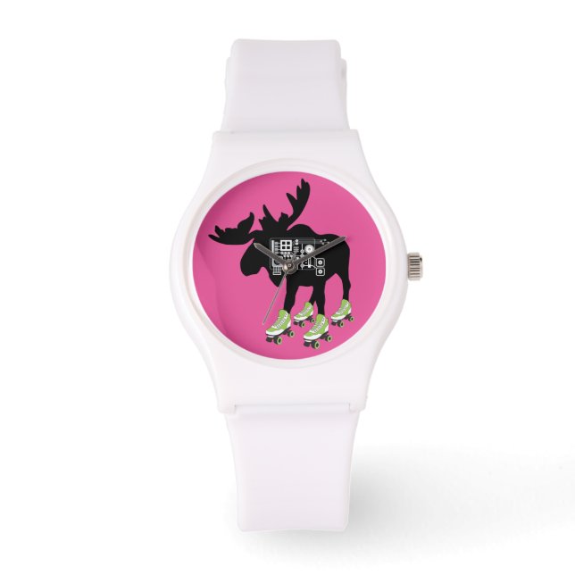 Roller Skating Moose Sporty White Watch (Front)