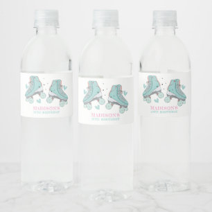 Roller Skating Pastel Personalised Girl Birthday Water Bottle Label