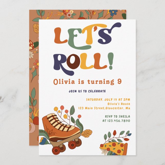 Roller Skating Retro Hippie Birthday  Invitation (Front/Back)