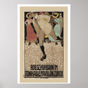 Roller Skating Rink Zurich Switzerland Vintage Poster