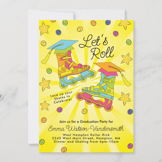 Roller Skating Roller Blade Graduation Party Invitation (Front)