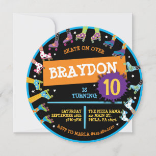 Roller Skating SKATE Birthday Party Invitation