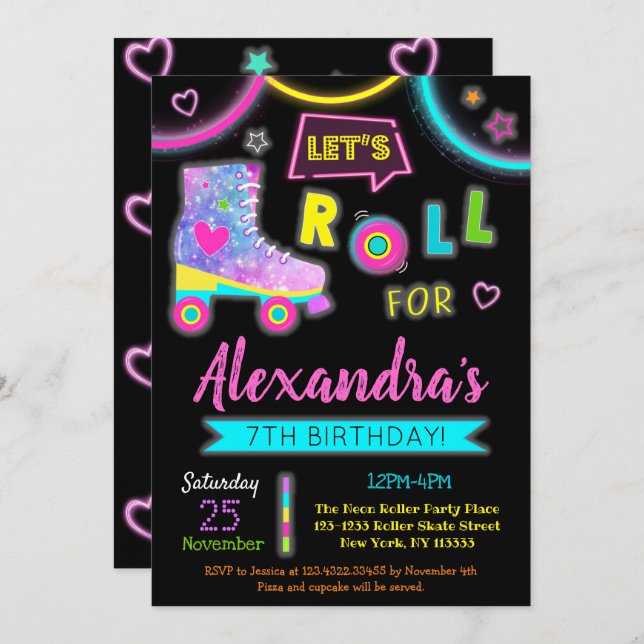 Roller Skating  Skate Birthday Party Invitations (Front/Back)
