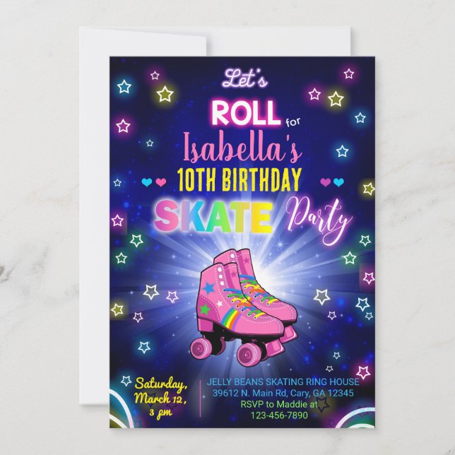 Roller skating skates girl birthday invitation. invitation (Front)