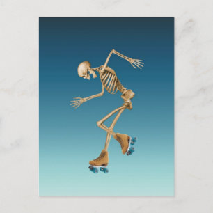 Roller Skating Skeleton Blues Postcard