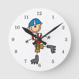 Roller Skating Stick Figure Round Clock