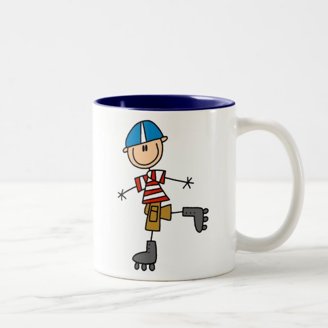 Roller Skating Stick Figure Two-Tone Coffee Mug (Right)