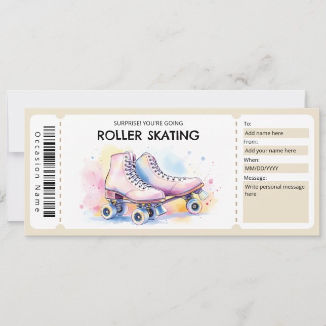 Roller Skating Ticket Gift Certificate Invitation (Front)