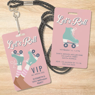 Roller Skating VIP Birthday Party Invitation ID Badge