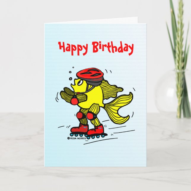 Rollerblade Fish funny Skating cartoon Card (Front)