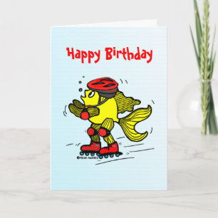 Rollerblade Fish funny Skating cartoon Card