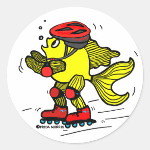 Rollerblade Fish funny Skating cartoon Classic Round Sticker