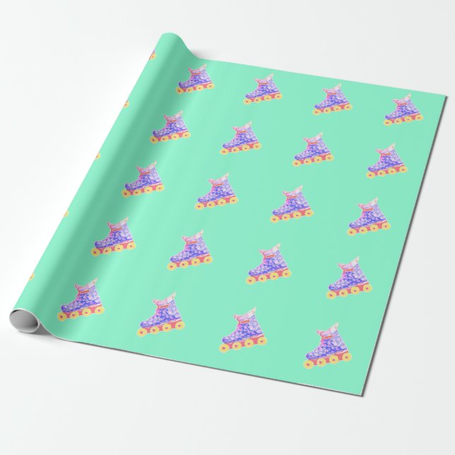 Rollerblade in Pastel Card Wrapping Paper (Unrolled)