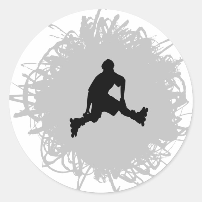 Rollerblading Scribble Style Classic Round Sticker (Front)