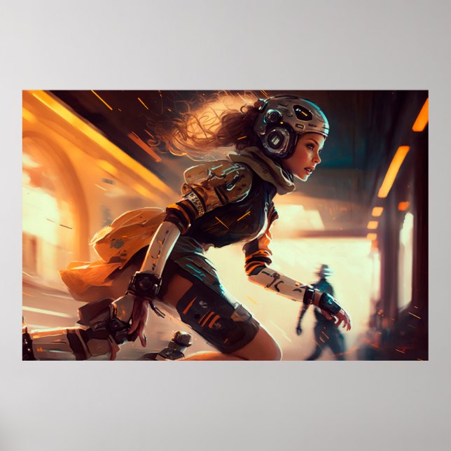 Rollerderby Woman in a City of the Future Poster (Front)