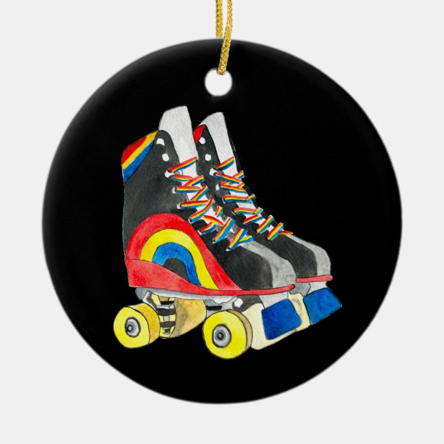 Rollerskates retro eighties art ceramic tree decoration (Front)