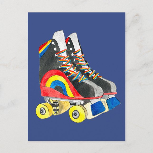Rollerskates retro eighties art postcard (Front)