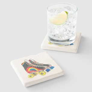 Rollerskates retro eighties art stone coaster
