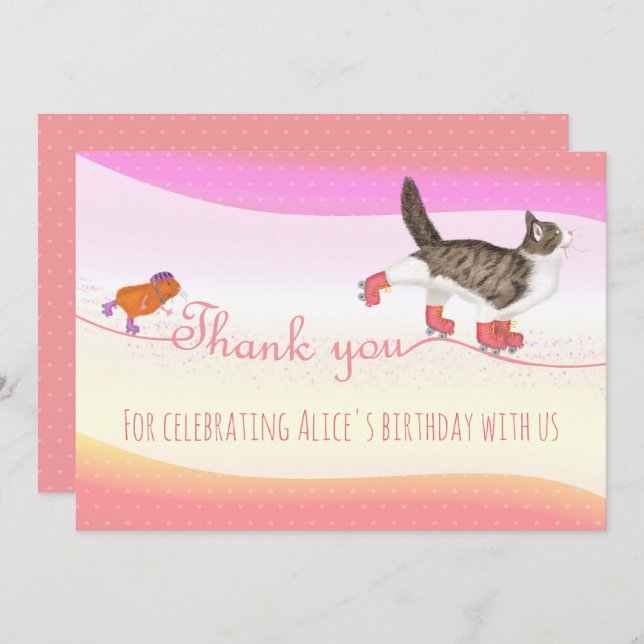 Rollerskating cat and guinea pig thank you card (Front/Back)
