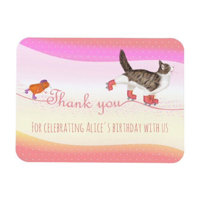 Rollerskating pets party favour magnet (Horizontal)