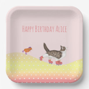 Rollerskating pets square paper party plate