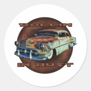 Rollin in rust Tail Dragger Chopped Chevy Classic Round Sticker